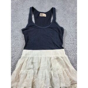 Hollister Dress S Navy Cream Womens Racerback Tiered Lace Trim Mini Boho Tank